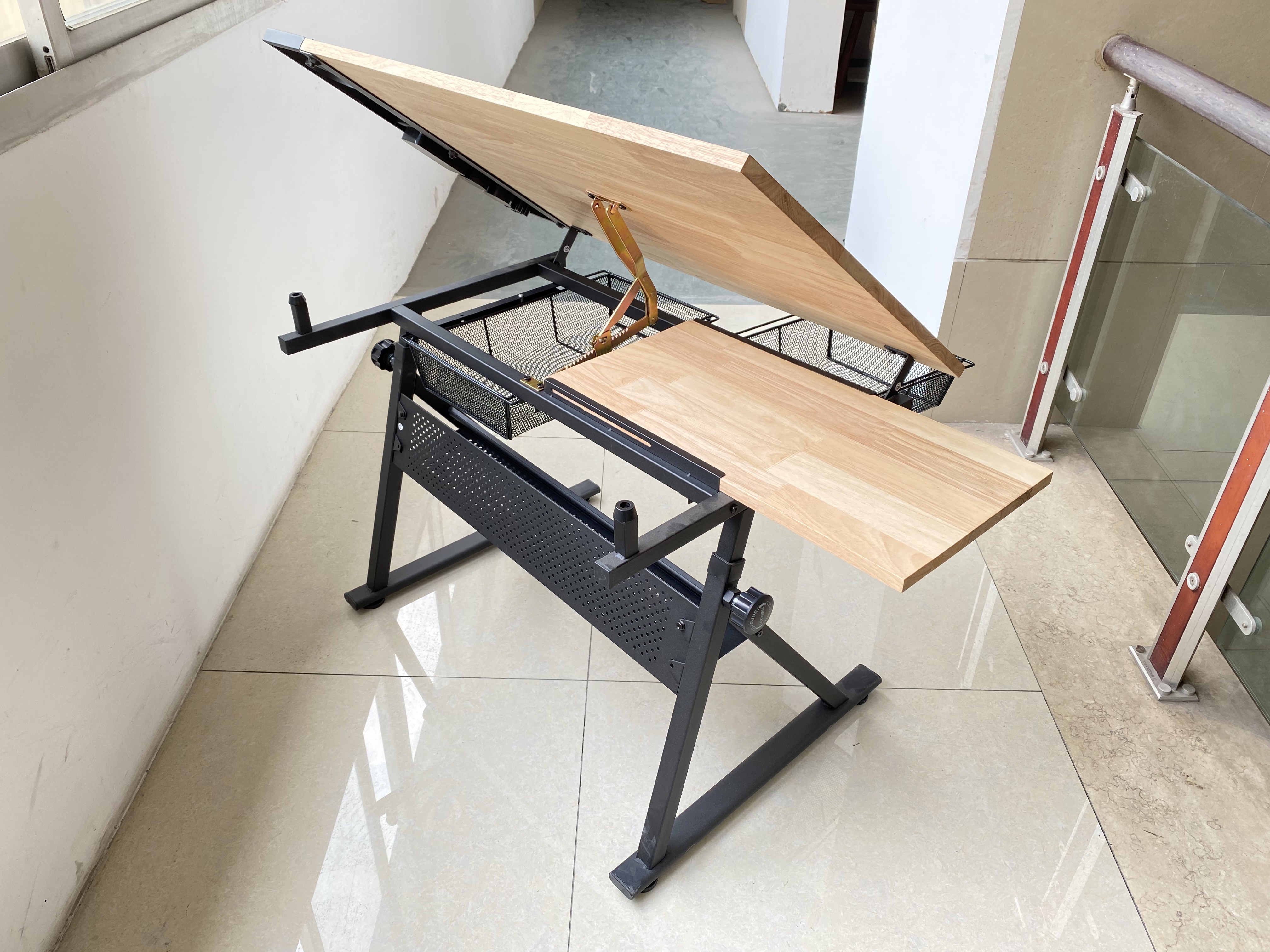 Adjustable Height Wooden Drafting Table HWD-K034 tilting desktop