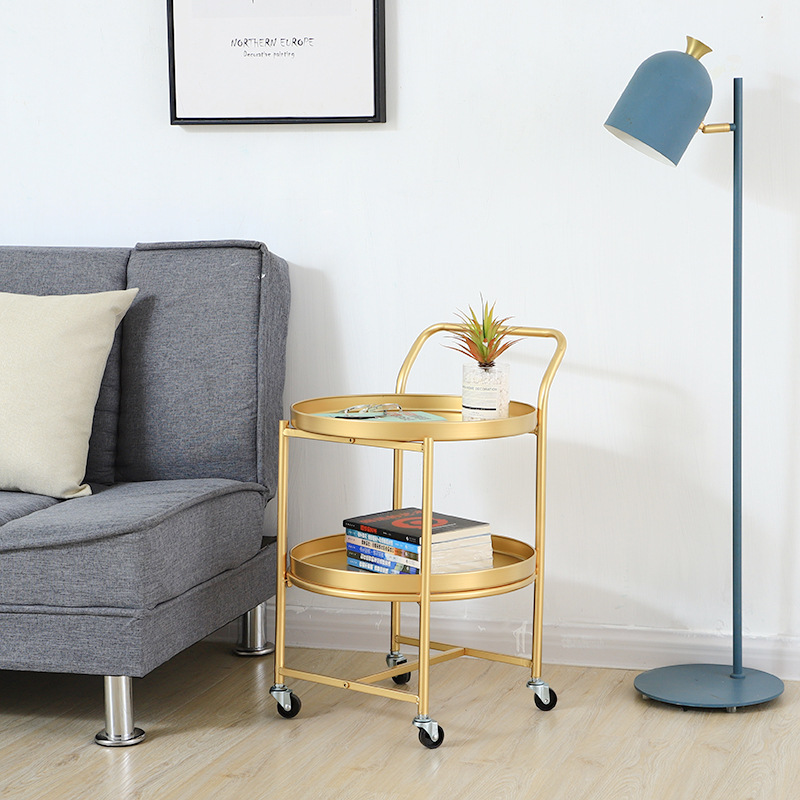 Metal Double Layers Sofa Side Table Storage Trolley Cart Coffee End Tables HWD-MH01